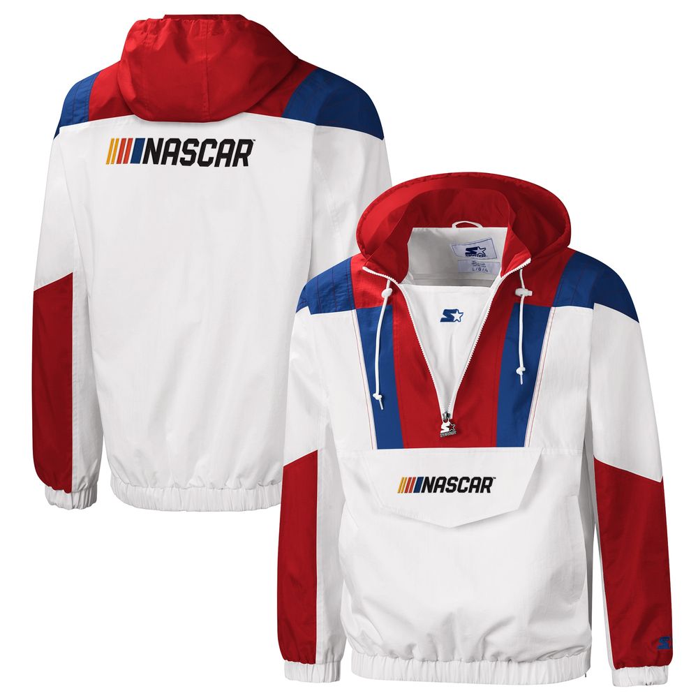 Composición té motivo Starter Men's Starter White/Red NASCAR The Striker Half-Zip Pullover Jacket  | Metropolis at Metrotown