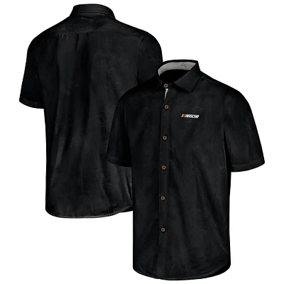 Chemise de camp boutonnée Tommy Bahama noire NASCAR Sport Coconut Point Palm Vista IslandZone pour hommes