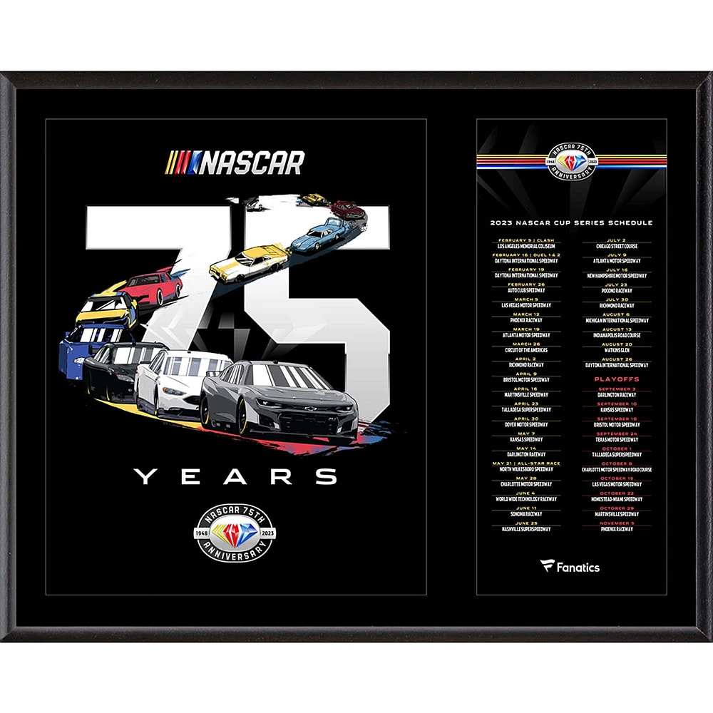 Plaque sublimée 12" x 15" du calendrier du 75e anniversaire de la NASCAR 2023