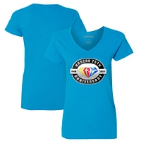 T-shirt bleu clair à col en V pour femme avec drapeau damier NASCAR 75th Anniversary