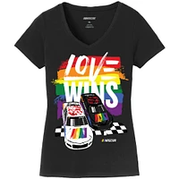 Women's Checkered Flag Sports Black NASCAR Love Wins Pride V-Neck T-Shirt