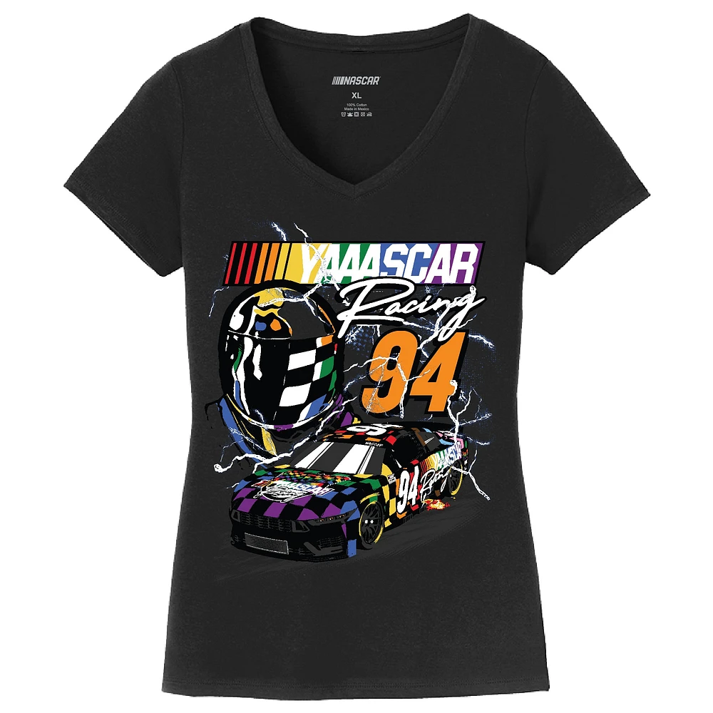 Women's Checkered Flag Sports Black NASCAR YAAASCAR Pride V-Neck T-Shirt