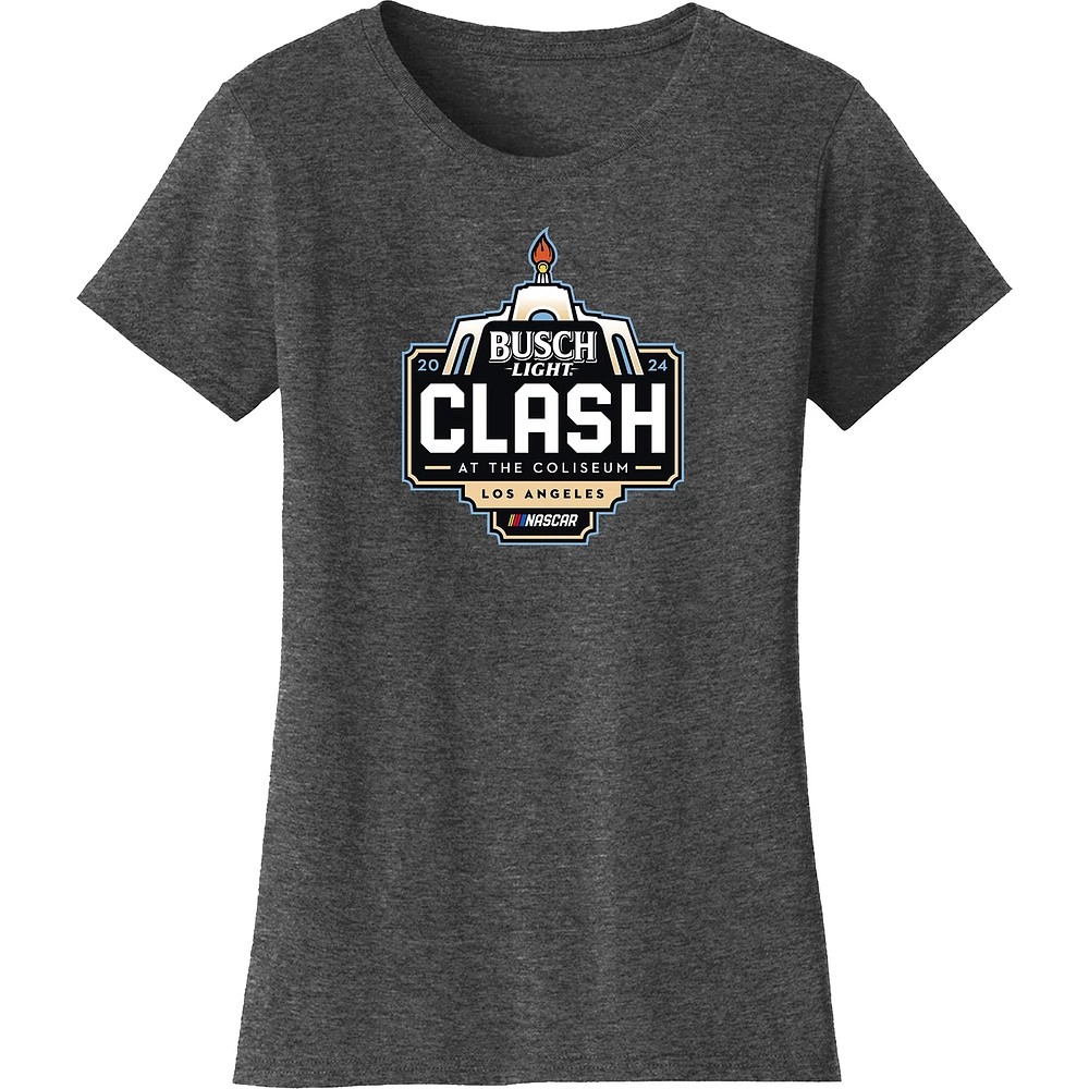 Women's Checkered Flag Sports Heather Charcoal 2024 Clash at the Coliseum T-Shirt