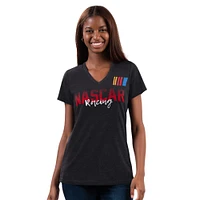 T-shirt à col en V pour femme G-III 4Her by Carl Banks noir NASCAR Merchandise Snap