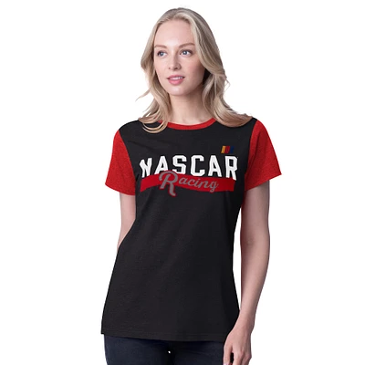 T-shirt à blocs de couleurs G-III 4Her par Carl Banks pour femme, motif coureur NASCAR noir