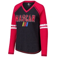 T-shirt à manches longues et col en V tri-blend noir G-III 4Her par Carl Banks pour femme, gagnante de NASCAR