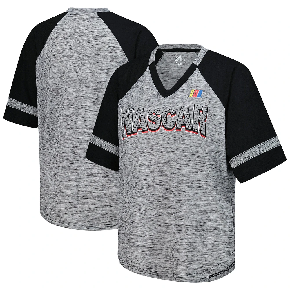 Women's G-III 4Her by Carl Banks  Heather Gray NASCAR Hall of Fame Oversized Raglan V-Neck T-Shirt