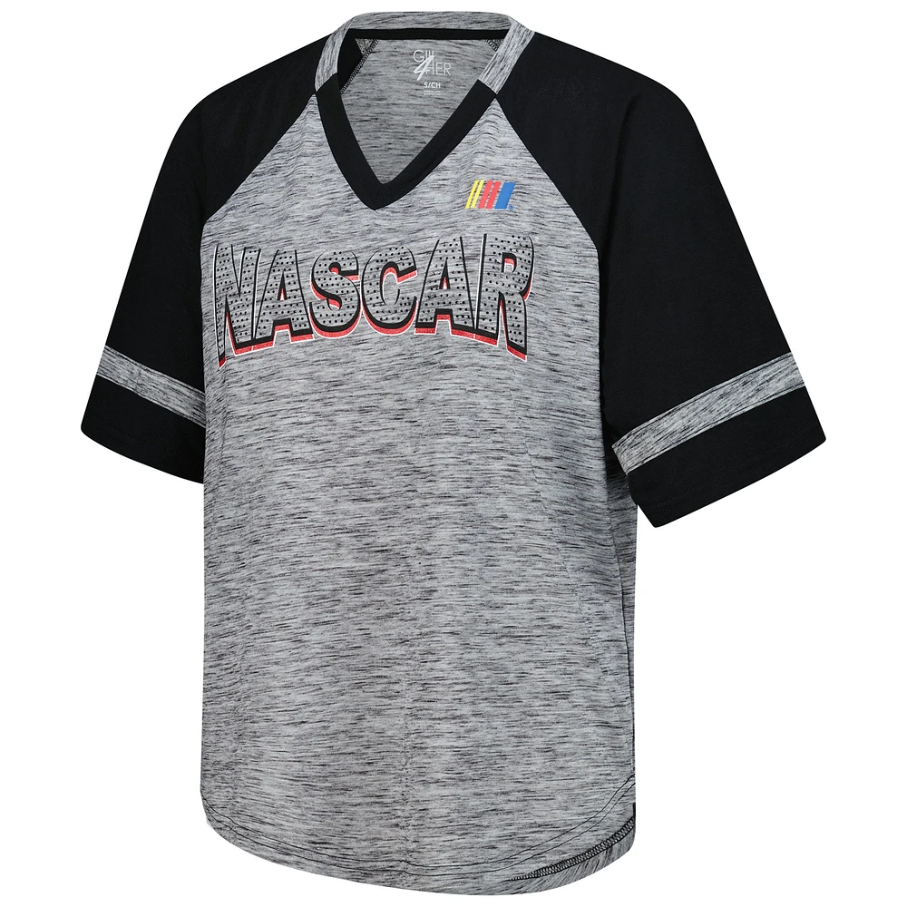 Women's G-III 4Her by Carl Banks  Heather Gray NASCAR Hall of Fame Oversized Raglan V-Neck T-Shirt