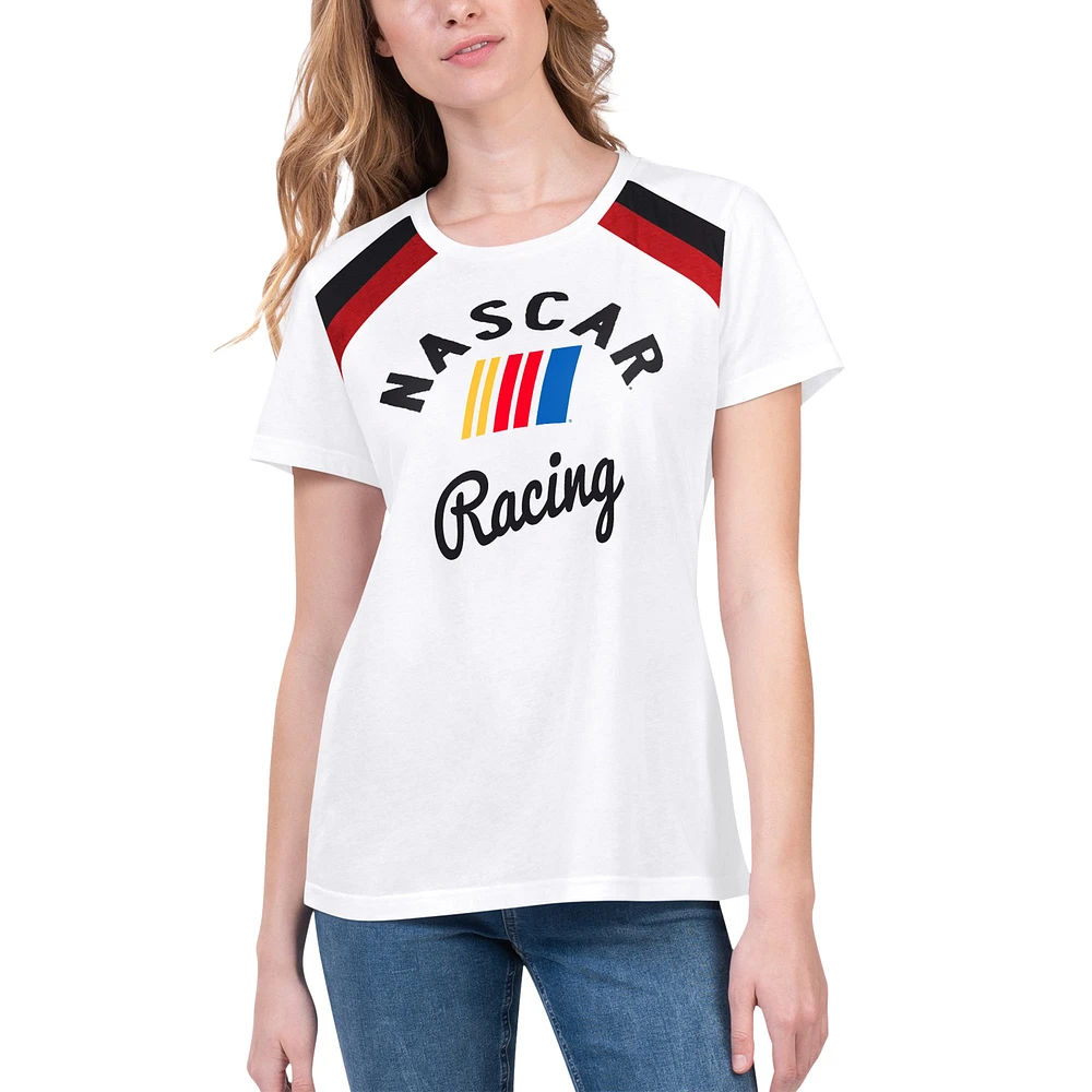 Women's G-III 4Her by Carl Banks White NASCAR Score T-Shirt