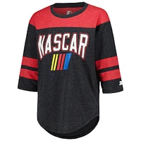 Women's Starter Black NASCAR Full Back Block 3/4-Sleeve Tri-Blend Top