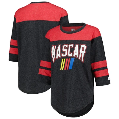 Women's Starter Black NASCAR Full Back Block 3/4-Sleeve Tri-Blend Top