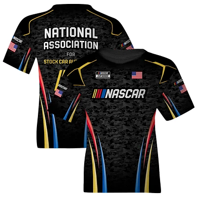 T-shirt d'uniforme NASCAR noir à damier pour jeunes