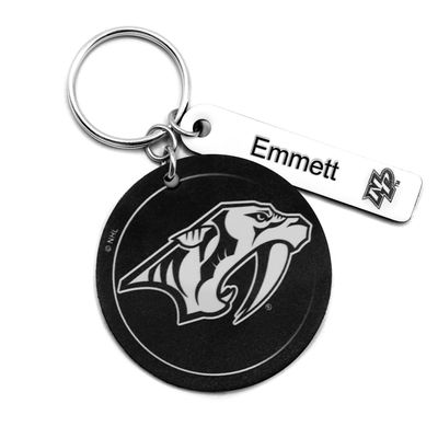 Black Nashville Predators Personalized Leather Round Keychain