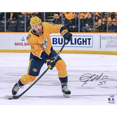 Dante Fabbro Nashville Predators Autographed 16" x 20" Gold Jersey Shooting Photograph