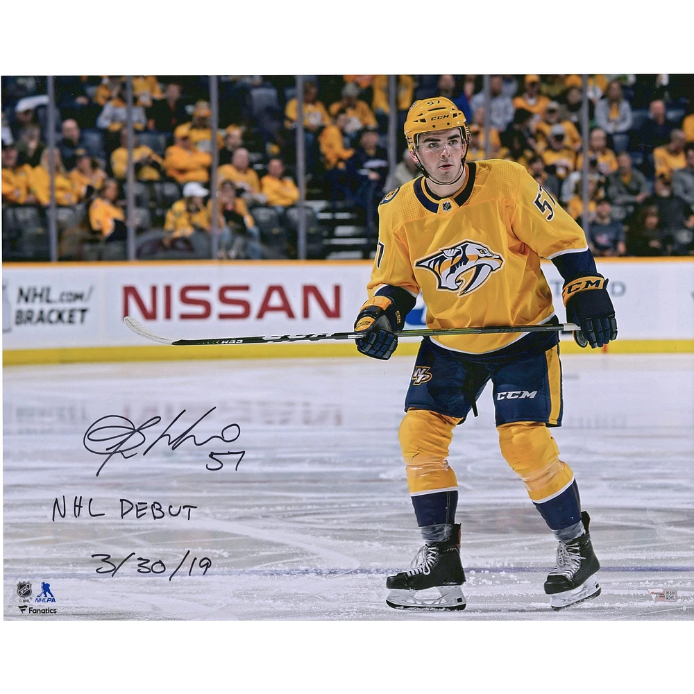 Dante Fabbro Nashville Predators Autographed 16" x 20" Skating Photograph with "NHL Debut 3/30/19" Inscription