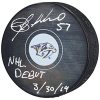 Dante Fabbro Nashville Predators Autographed Hockey Puck with "NHL Debut 3/30/19" Inscription