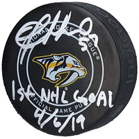 Dante Fabbro Nashville Predators Autographed Official Game Puck with "1st NHL Goal 4/6/19" Inscription