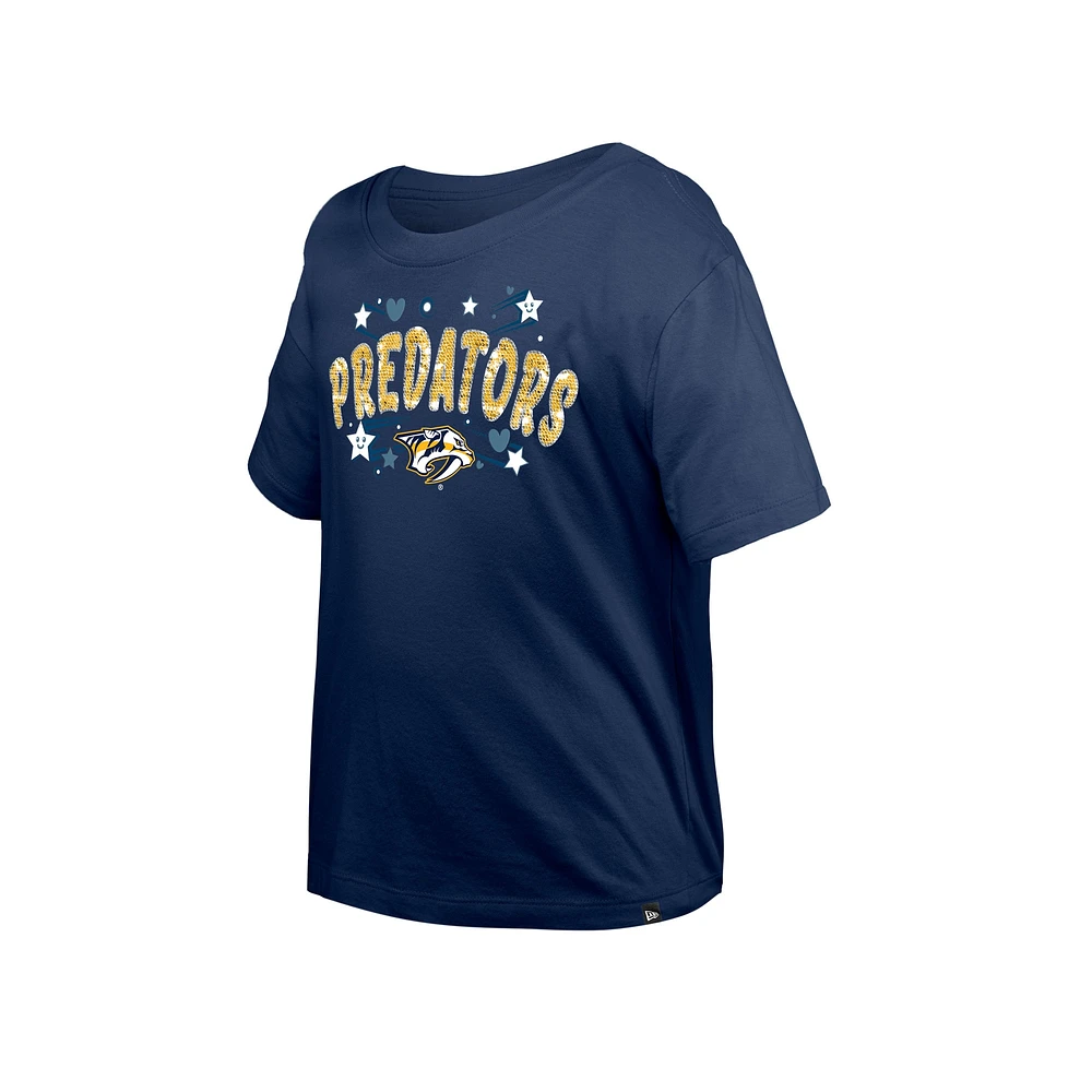 Girl's Youth New Era  Navy Nashville Predators Flip Sequin T-Shirt