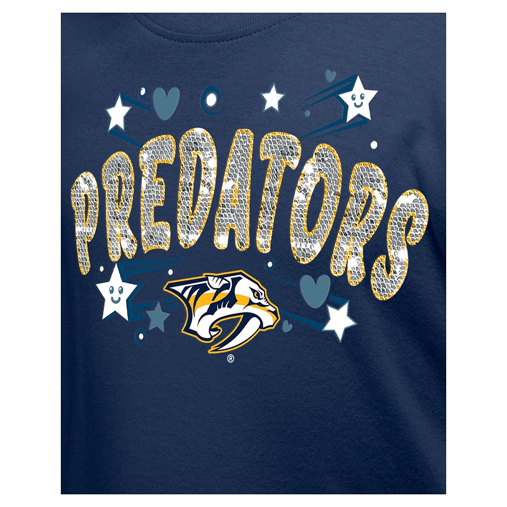 Girl's Youth New Era  Navy Nashville Predators Flip Sequin T-Shirt