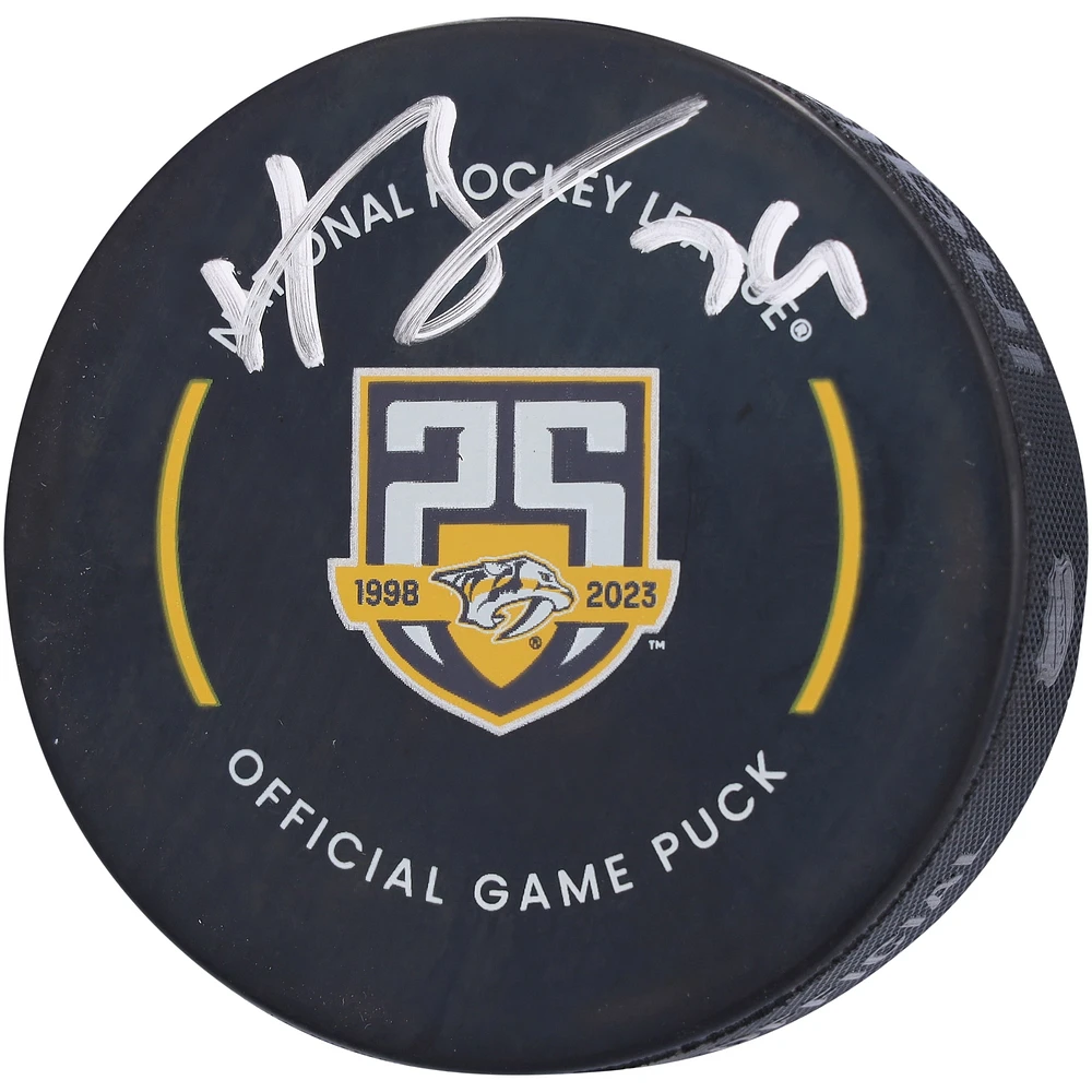 Juuse Saros Nashville Predators Autographed 25th Anniversary Official Game Puck