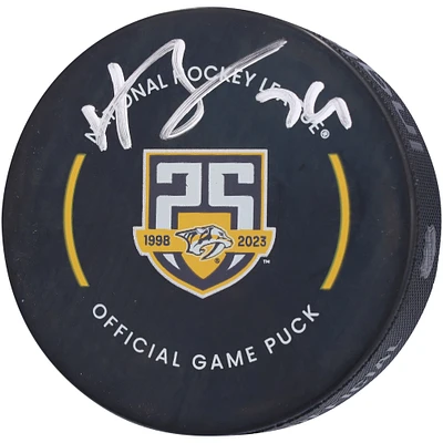 Juuse Saros Nashville Predators Autographed 25th Anniversary Official Game Puck