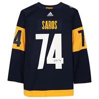 Maillot adidas authentique 2022 Stadium Series dédicacé par Juuse Saros Navy Nashville Predators
