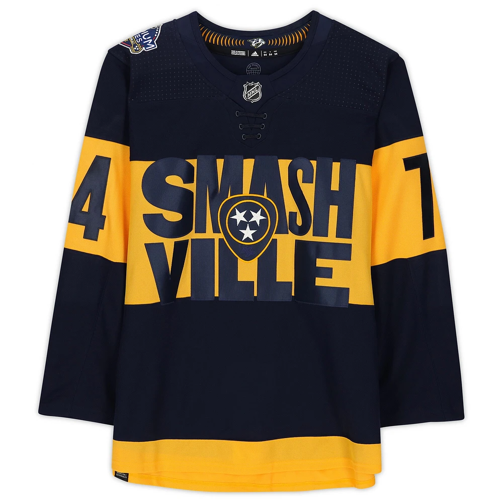 Maillot adidas authentique 2022 Stadium Series dédicacé par Juuse Saros Navy Nashville Predators