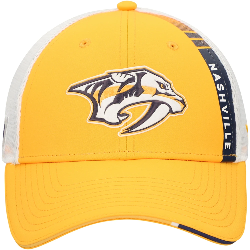 Men's Fanatics  Gold Nashville Predators Authentic Pro Draft Adjustable Trucker Hat