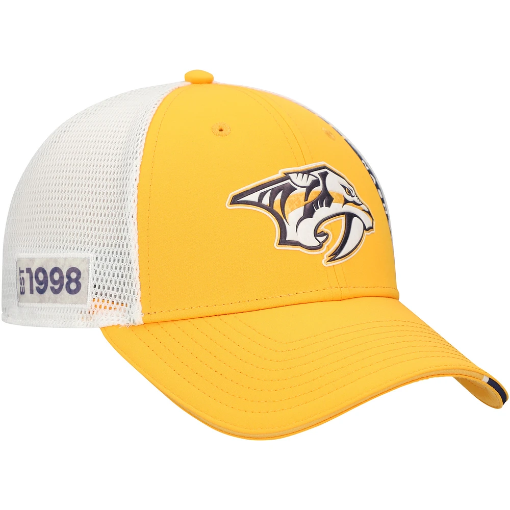 Men's Fanatics  Gold Nashville Predators Authentic Pro Draft Adjustable Trucker Hat