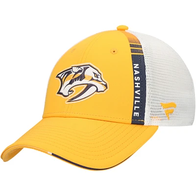 Men's Fanatics  Gold Nashville Predators Authentic Pro Draft Adjustable Trucker Hat