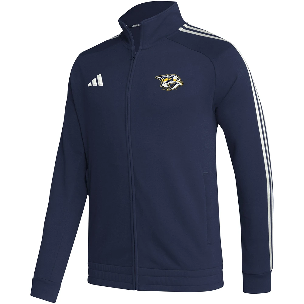 Veste de survêtement adidas Nashville Predators Raglan entièrement zippée pour hommes, bleu marine