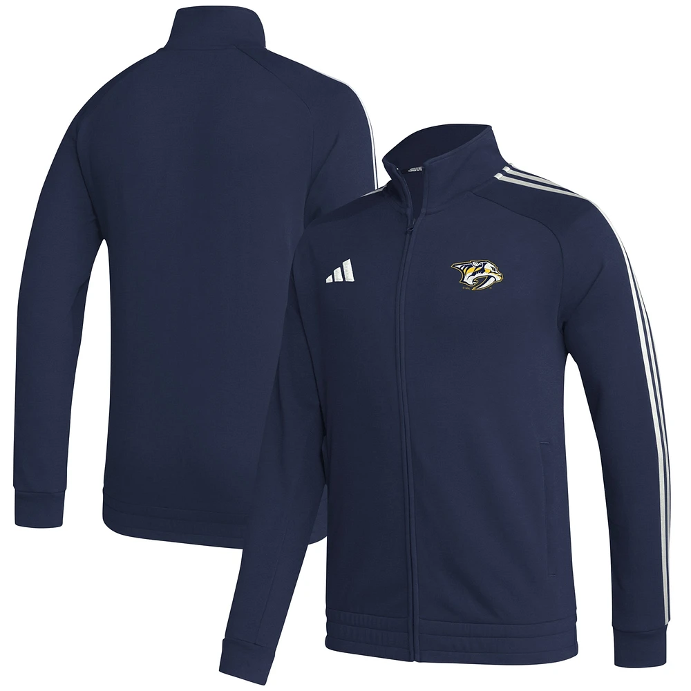 Veste de survêtement adidas Nashville Predators Raglan entièrement zippée pour hommes, bleu marine