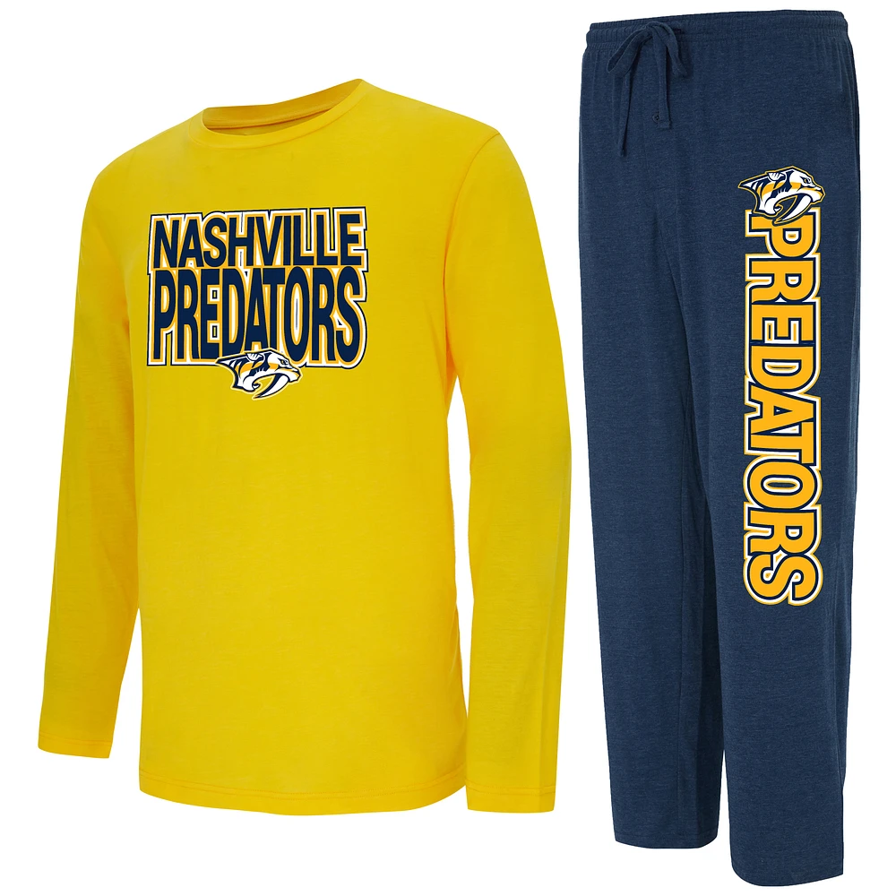 Men's Concepts Sport Navy/Gold Nashville Predators Meter Long Sleeve T-Shirt & Pants Sleep Set