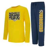 Men's Concepts Sport Navy/Gold Nashville Predators Meter Long Sleeve T-Shirt & Pants Sleep Set