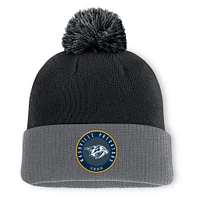 Bonnet en tricot à revers avec pompon pour homme Fanatics Black Nashville Predators