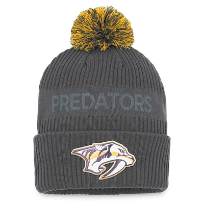 Nashville Predators Fanatics Branded Authentic Pro Home Ice Cuffed Knit Hat with Pom - Charcoal