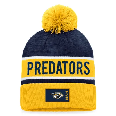 Nashville Predators Fanatics Branded Authentic Pro Rink Cuffed Knit Hat with Pom - Gold/Navy