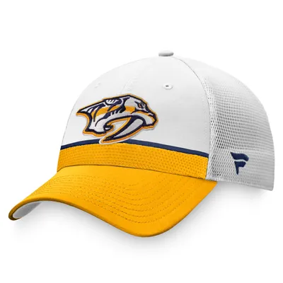 Nashville Predators Fanatics Branded 2021 NHL Draft Authentic Pro On Stage Trucker Snapback Hat - White/Gold