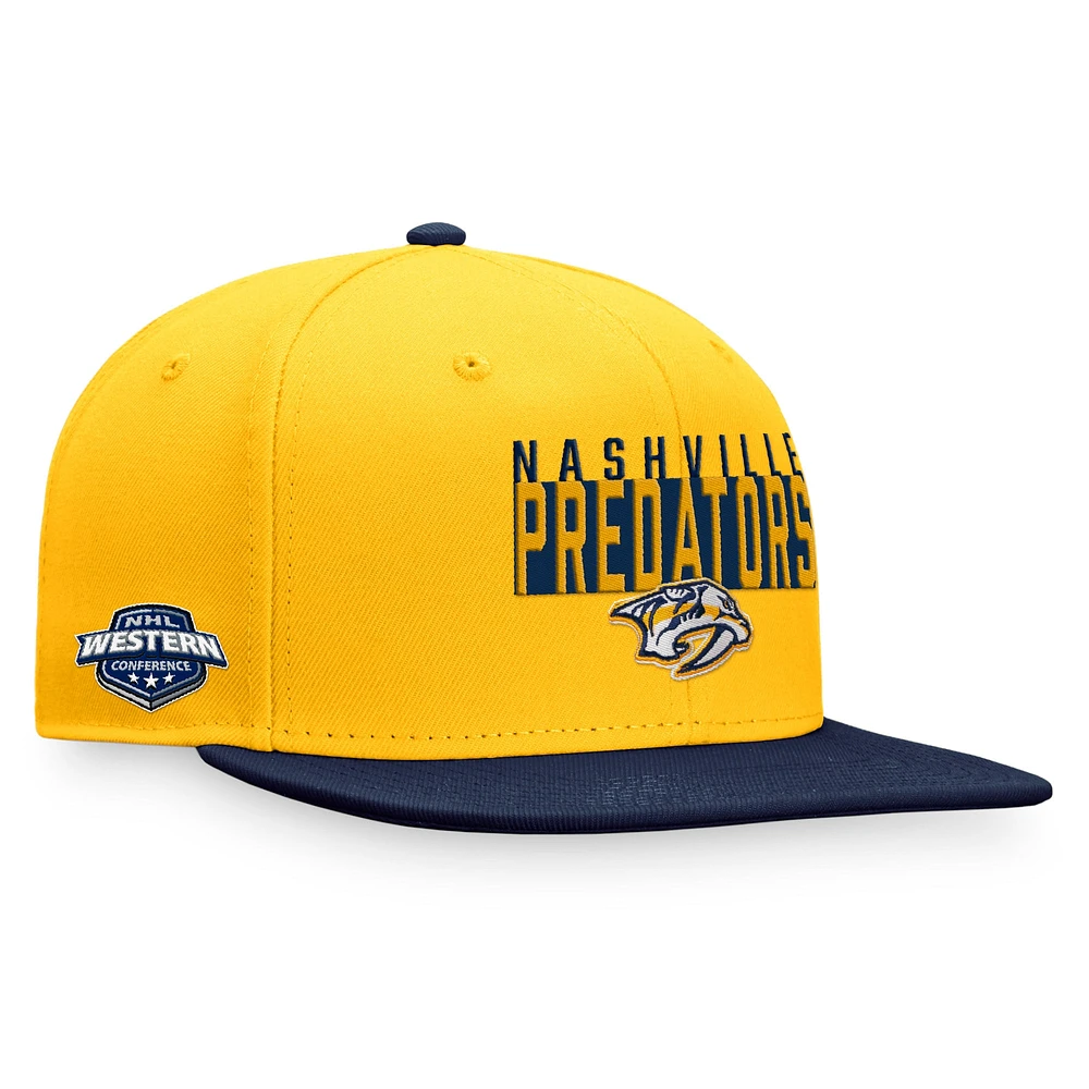 Casquette Snapback à blocs de couleurs fondamentaux Fanatics pour hommes, or/bleu marine, Nashville Predators