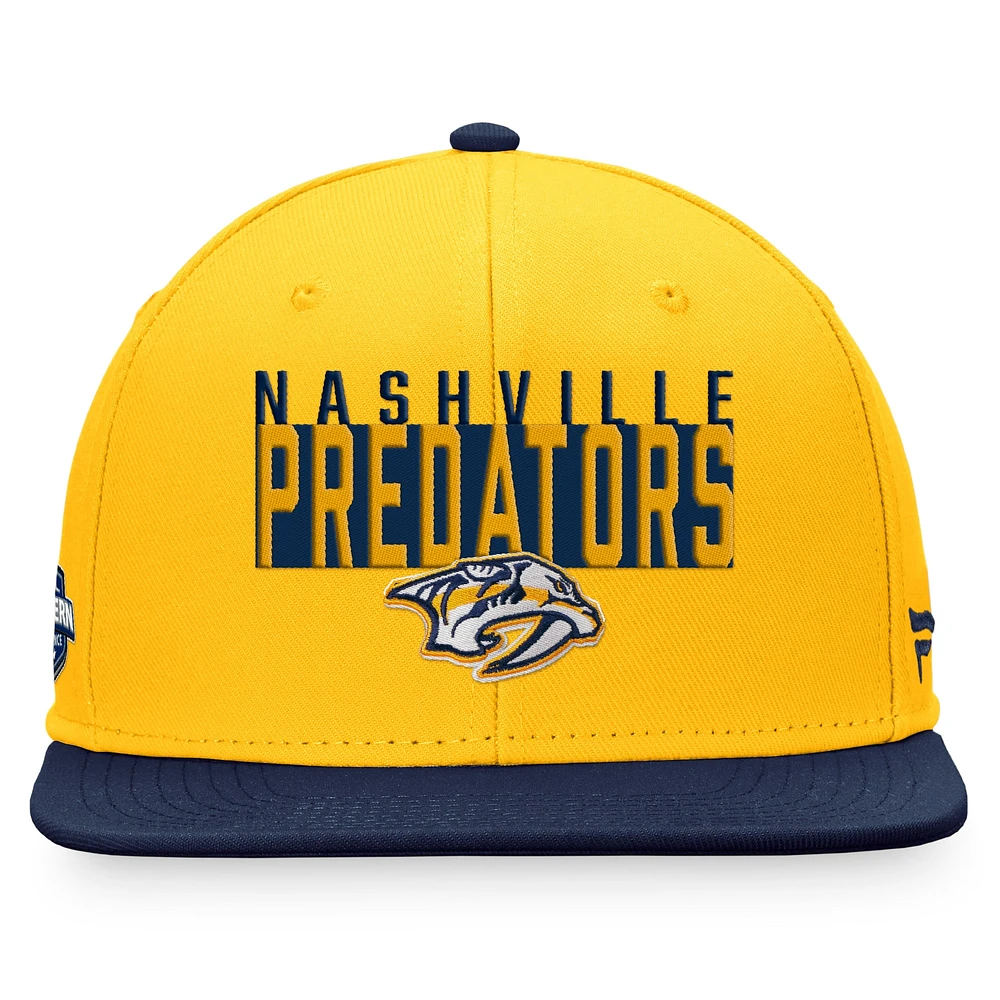 Casquette Snapback à blocs de couleurs fondamentaux Fanatics pour hommes, or/bleu marine, Nashville Predators