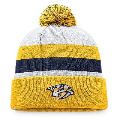 Bonnet en tricot à revers fondamental Fanatics pour hommes, or/bleu marine, Nashville Predators, avec pompon