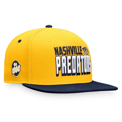 Casquette snapback rétro bicolore Fanatics pour hommes, or/bleu marine, Nashville Predators Heritage