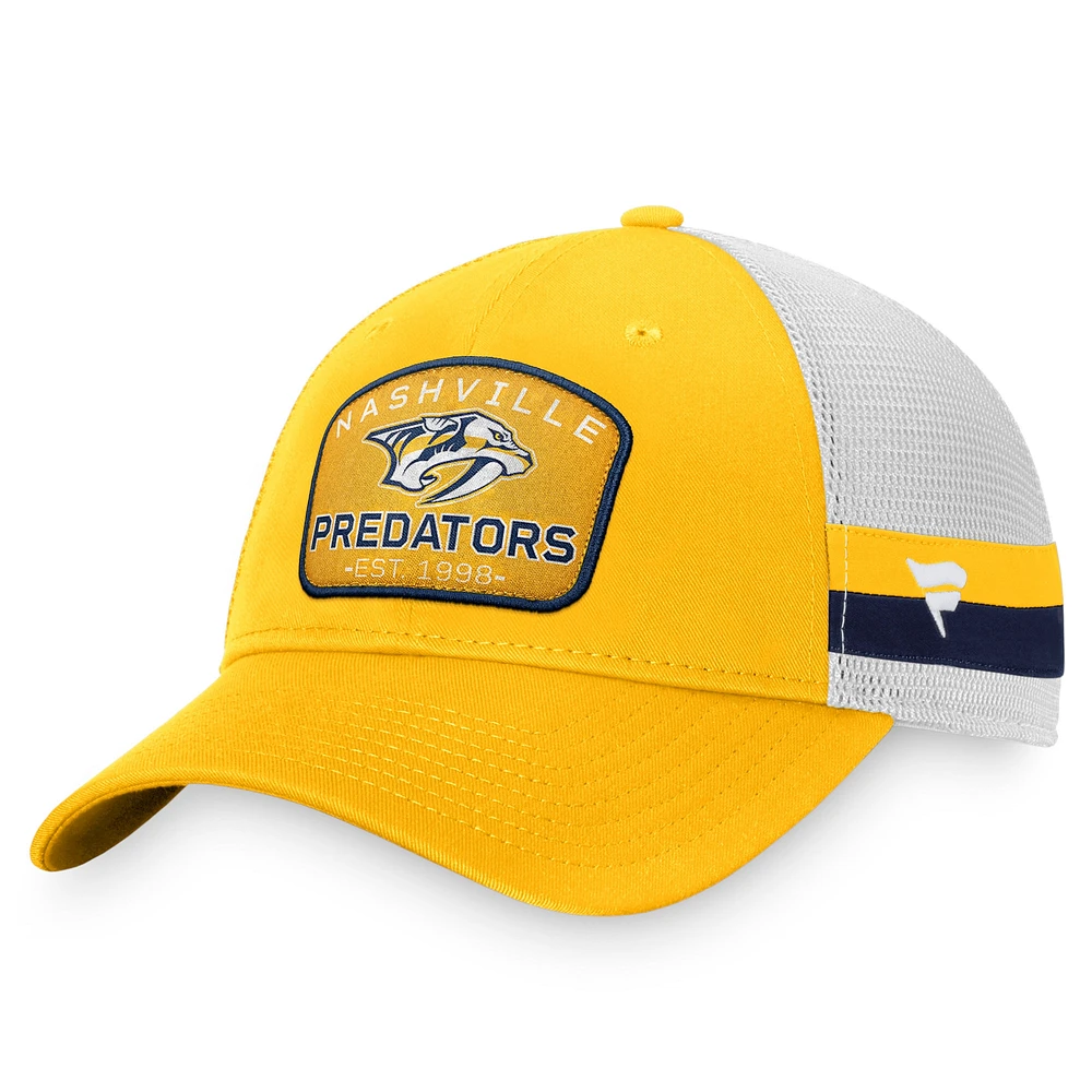 Casquette réglable de camionneur à rayures fondamentales Fanatics pour hommes, or/blanc, Nashville Predators