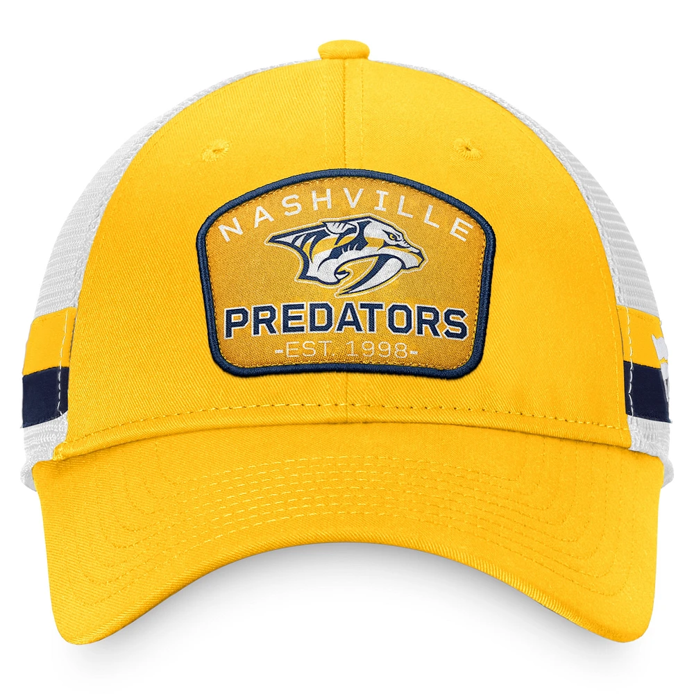 Casquette réglable de camionneur à rayures fondamentales Fanatics pour hommes, or/blanc, Nashville Predators