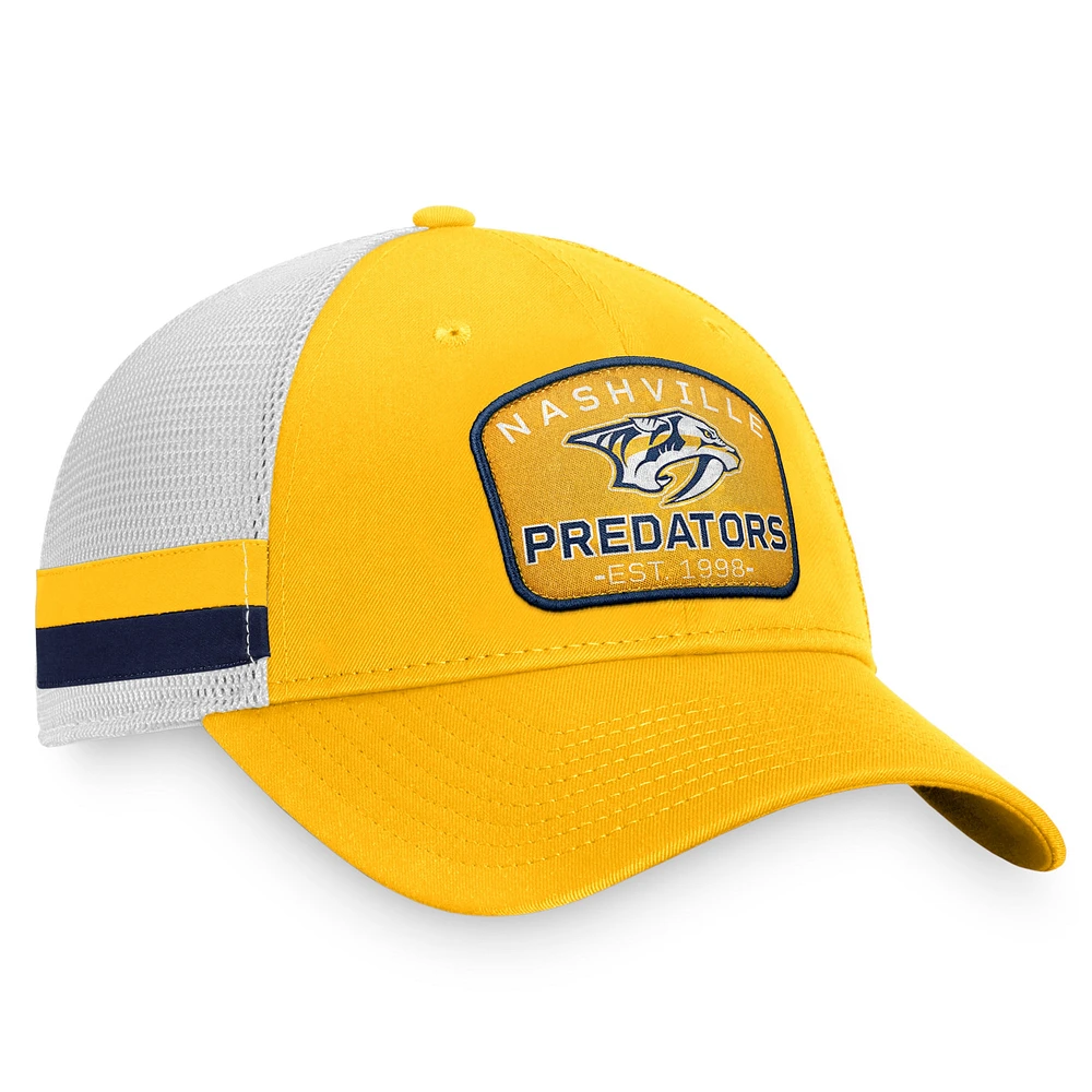 Men's Fanatics Gold/White Nashville Predators Fundamental Striped Trucker Adjustable Hat