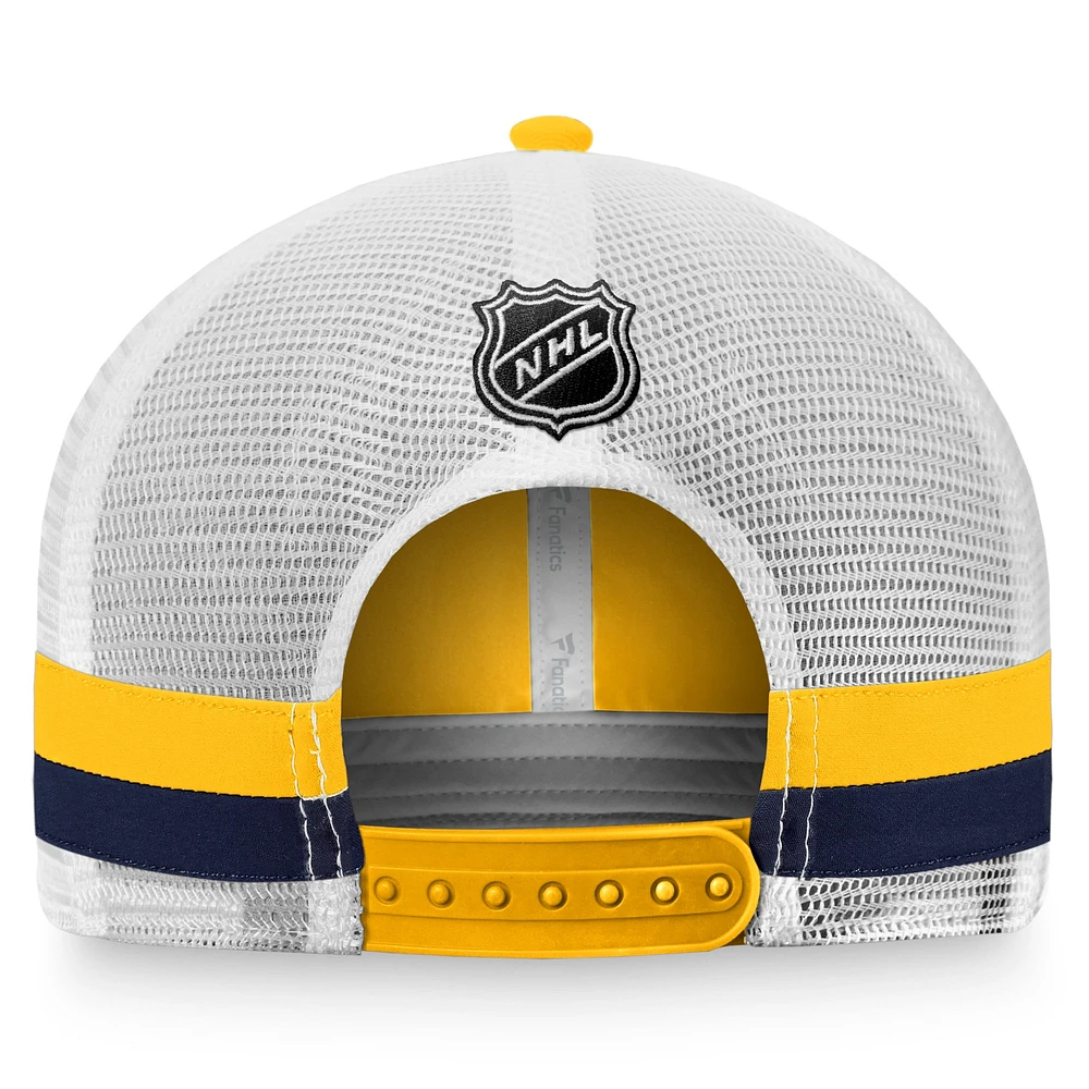 Men's Fanatics Gold/White Nashville Predators Fundamental Striped Trucker Adjustable Hat