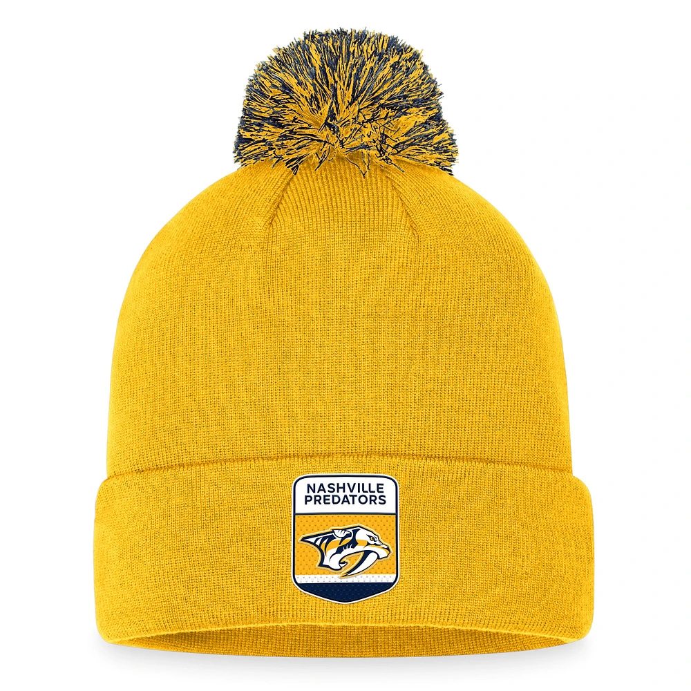 Bonnet en tricot à revers de repêchage de la LNH 2023 Fanatics Gold Nashville Predators pour hommes avec pompon