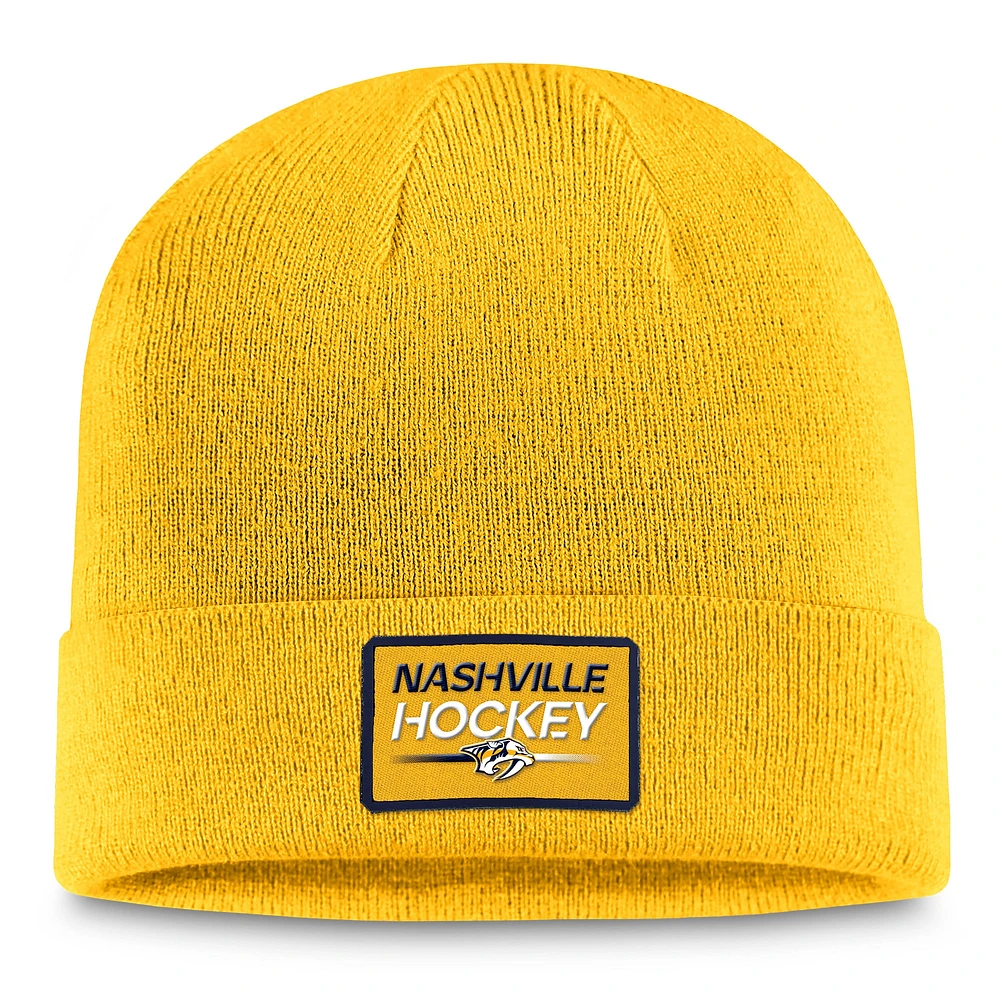 Men's Fanatics  Gold Nashville Predators Authentic Pro Cuffed Knit Hat