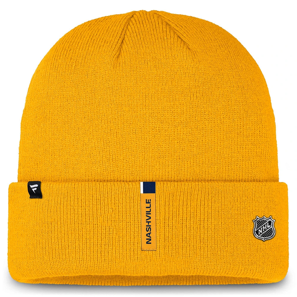 Bonnet en tricot à revers authentique Pro des Predators de Nashville Fanatics Gold pour hommes