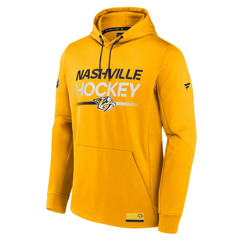 Men's Fanatics Gold Nashville Predators Authentic Pro Fleece Pullover Hoodie